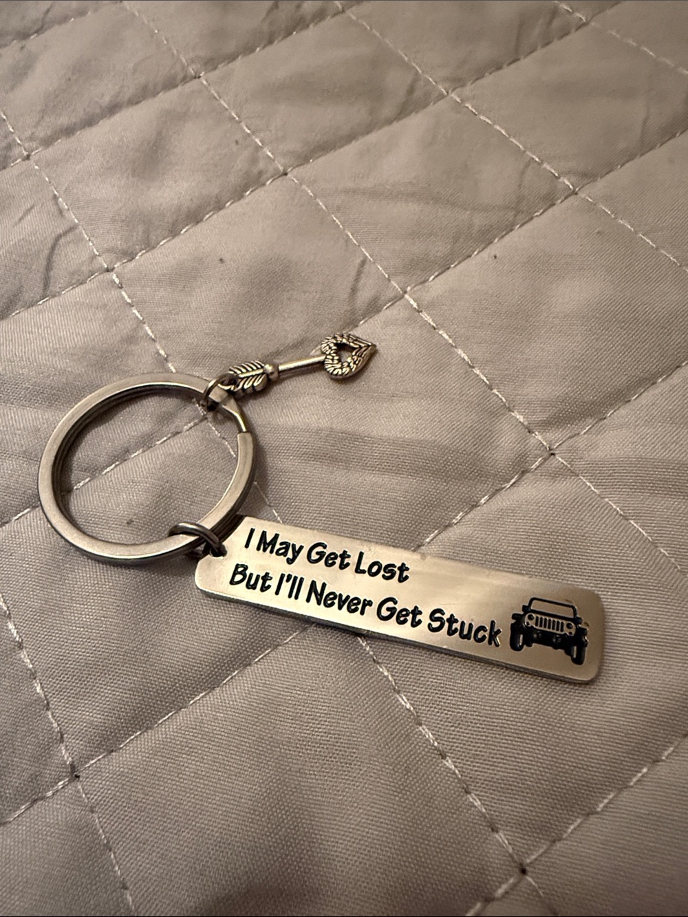 Silver Inspirational Bar Keyring with Heart Charm